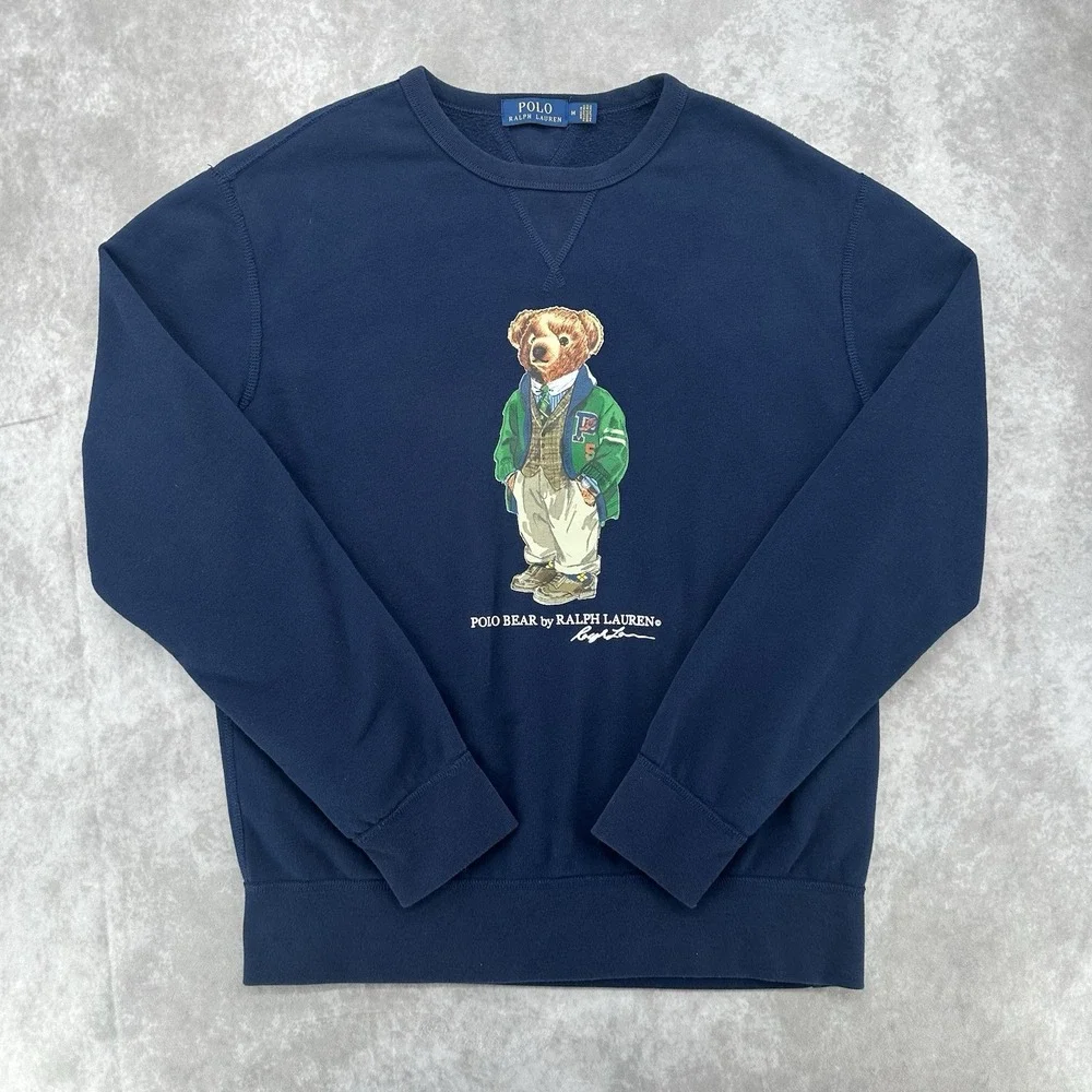 Polo Ralph Lauren Blue Pullover Sweatshirt - Polo Bear Graphic Mens Medium